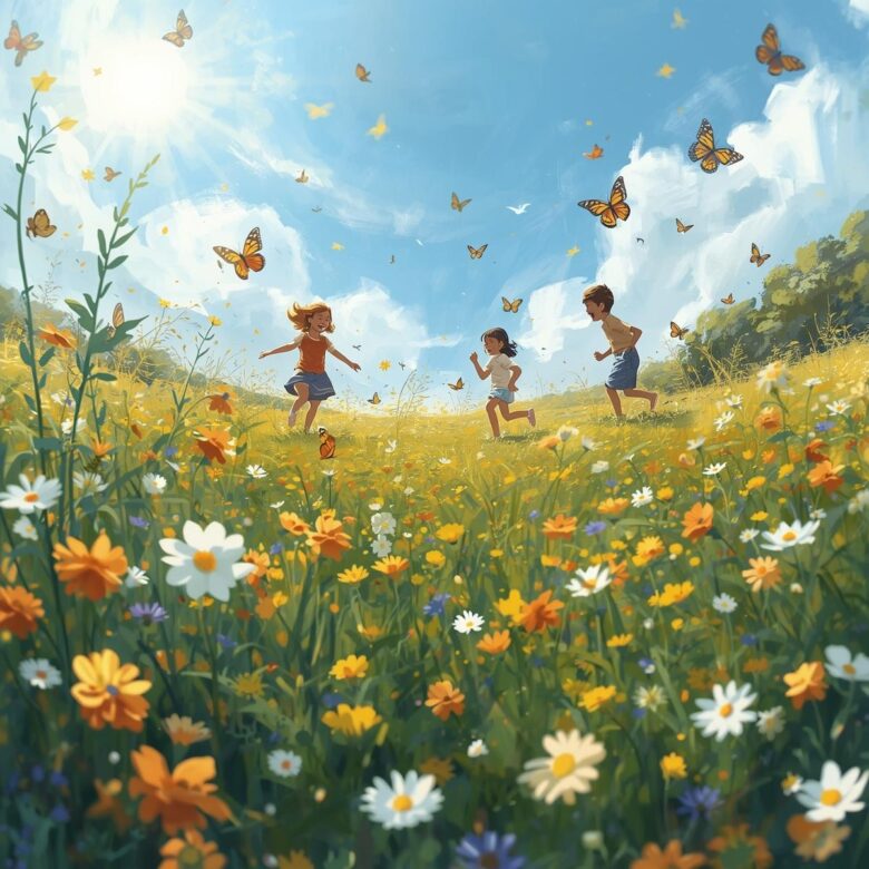 幸せ　幸福　花畑　光　太陽　温かい